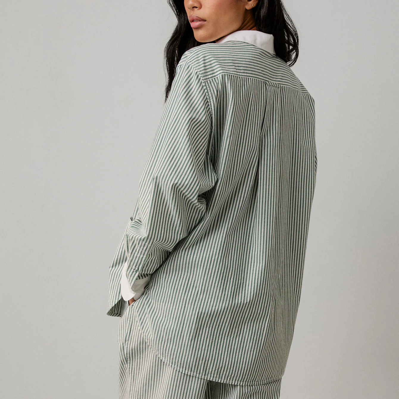 Airy Cotton Curved Hem Shirt Overstory Stripe - Image 4