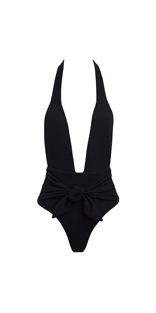 Tropez Tie-Up One-Piece Black Rib