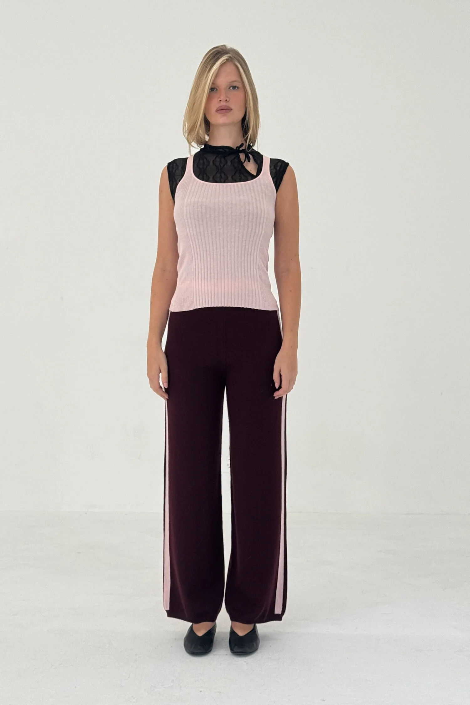 Cashmere Wool Stripe Wide-Leg Pant Raspberry - Image 7
