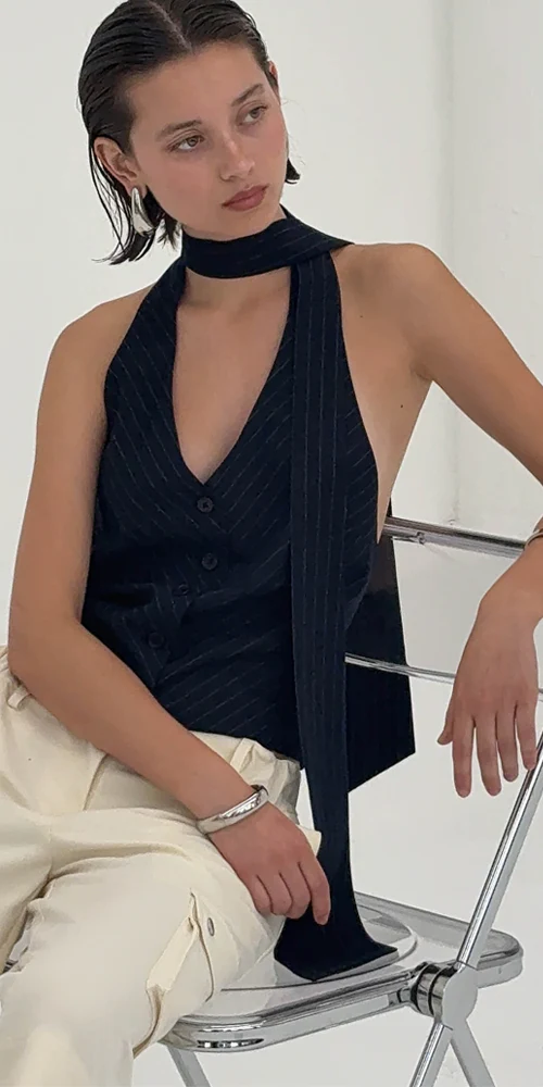 Chad Tie-Neck Halter Top Navy - Image 2