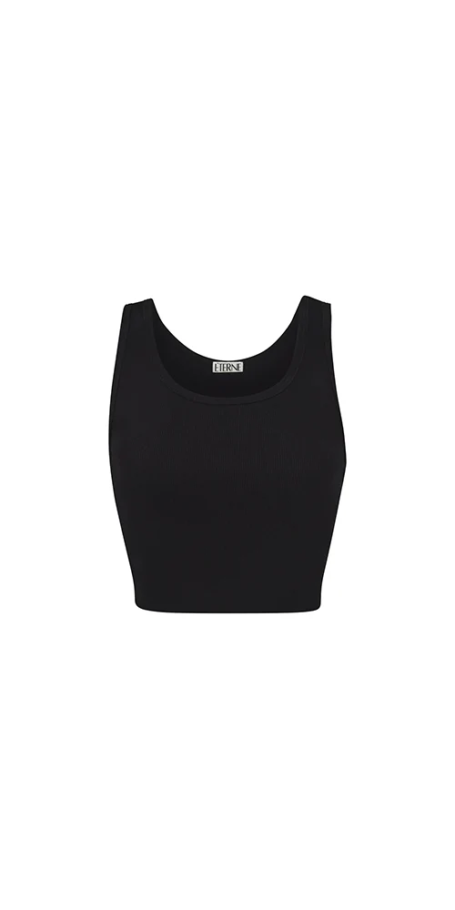 Cropped Scoop Neck Tank Black - Image 4
