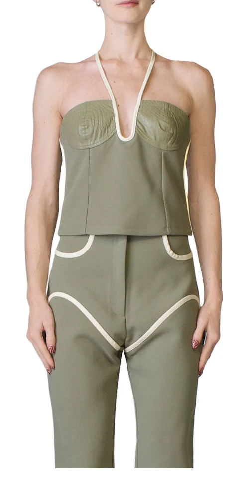 Nassia Singlet Khaki & Cream