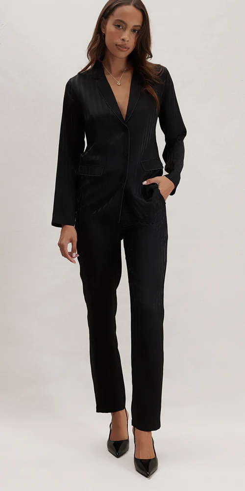 Silk Striped Jacquard Tuxedo Pajama Set