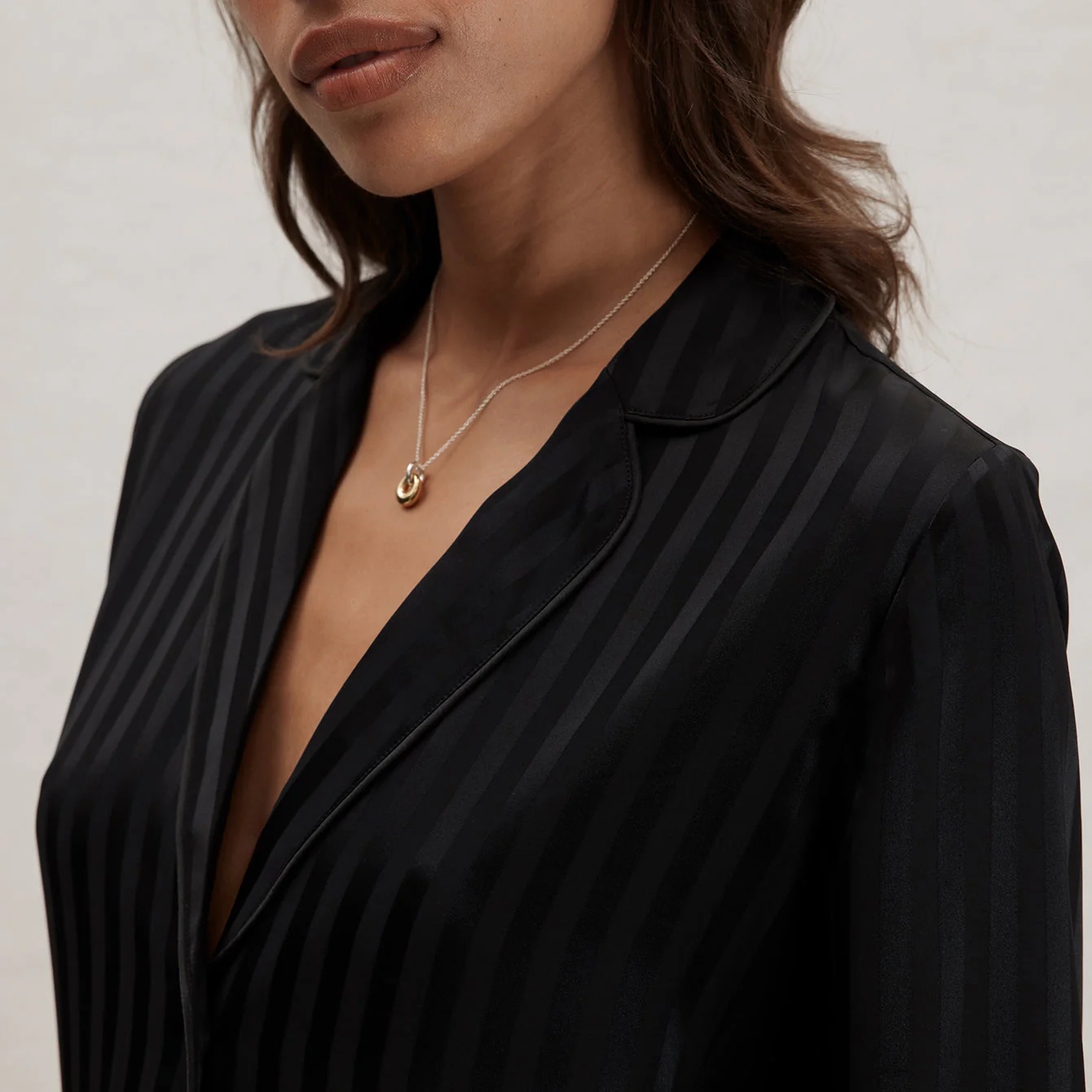 Silk Striped Jacquard Tuxedo Pajama Set - Image 3