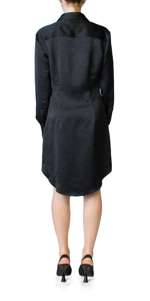 Silky Button Front Dress Black - Image 3