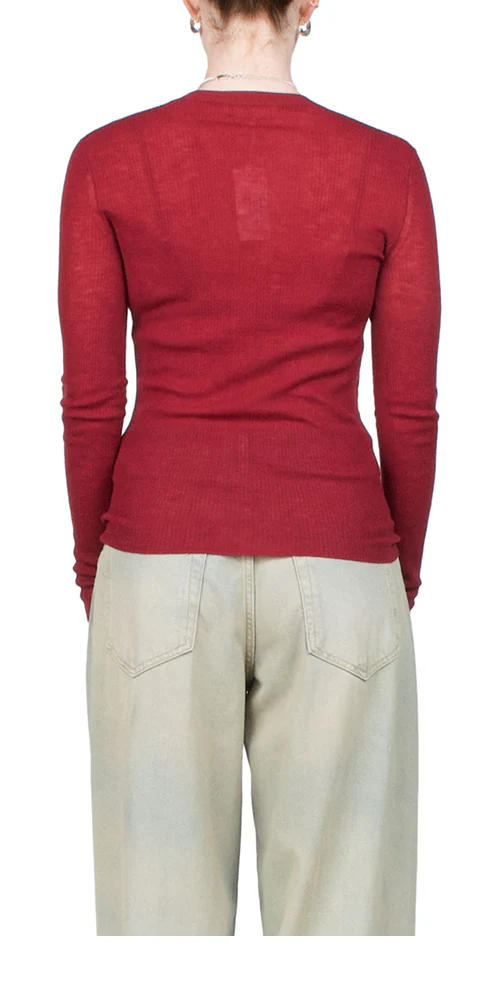 Skinny Rib V Cardigan Wine - Image 3