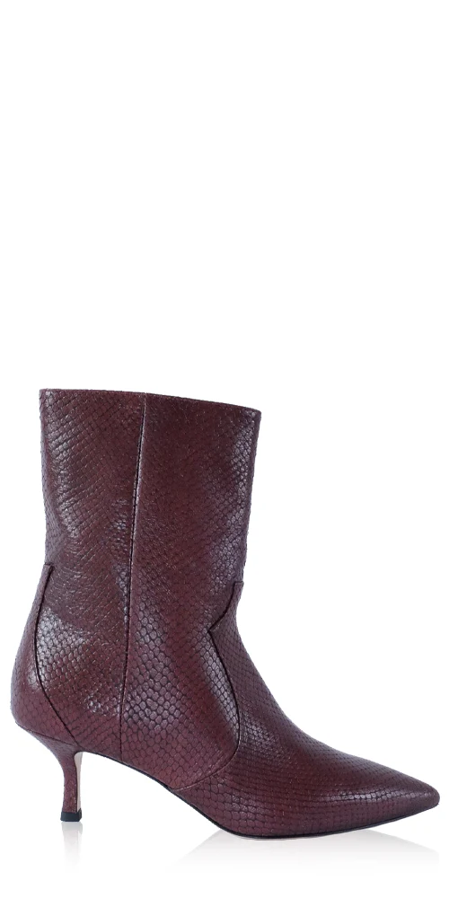 Stacie Snake Kitten Heel Boot Burgundy
