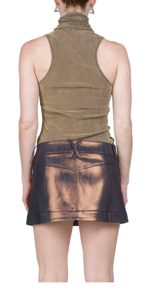 Velvet Mesh Turtleneck Tank Olive Oil - Image 3