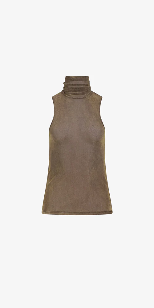 Velvet Mesh Turtleneck Tank Olive Oil - Image 4