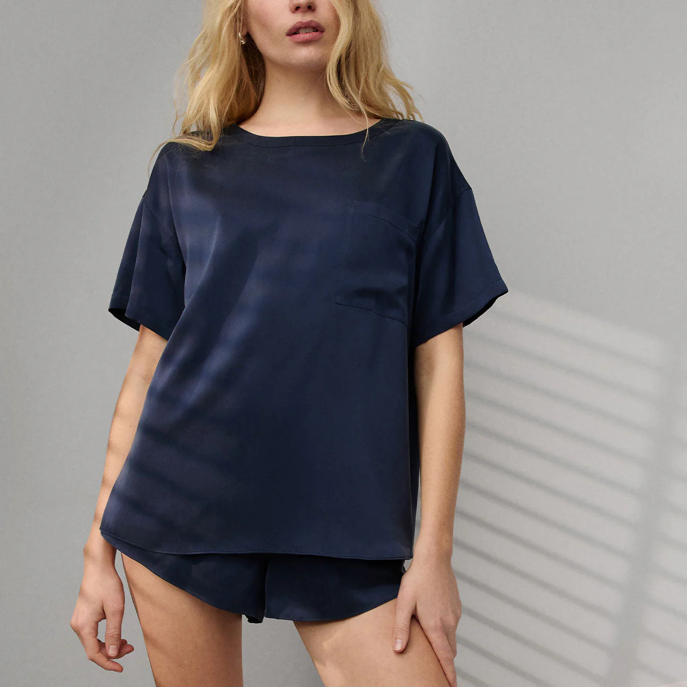 Washable Silk Tee Short Set Deep Blue - Image 6